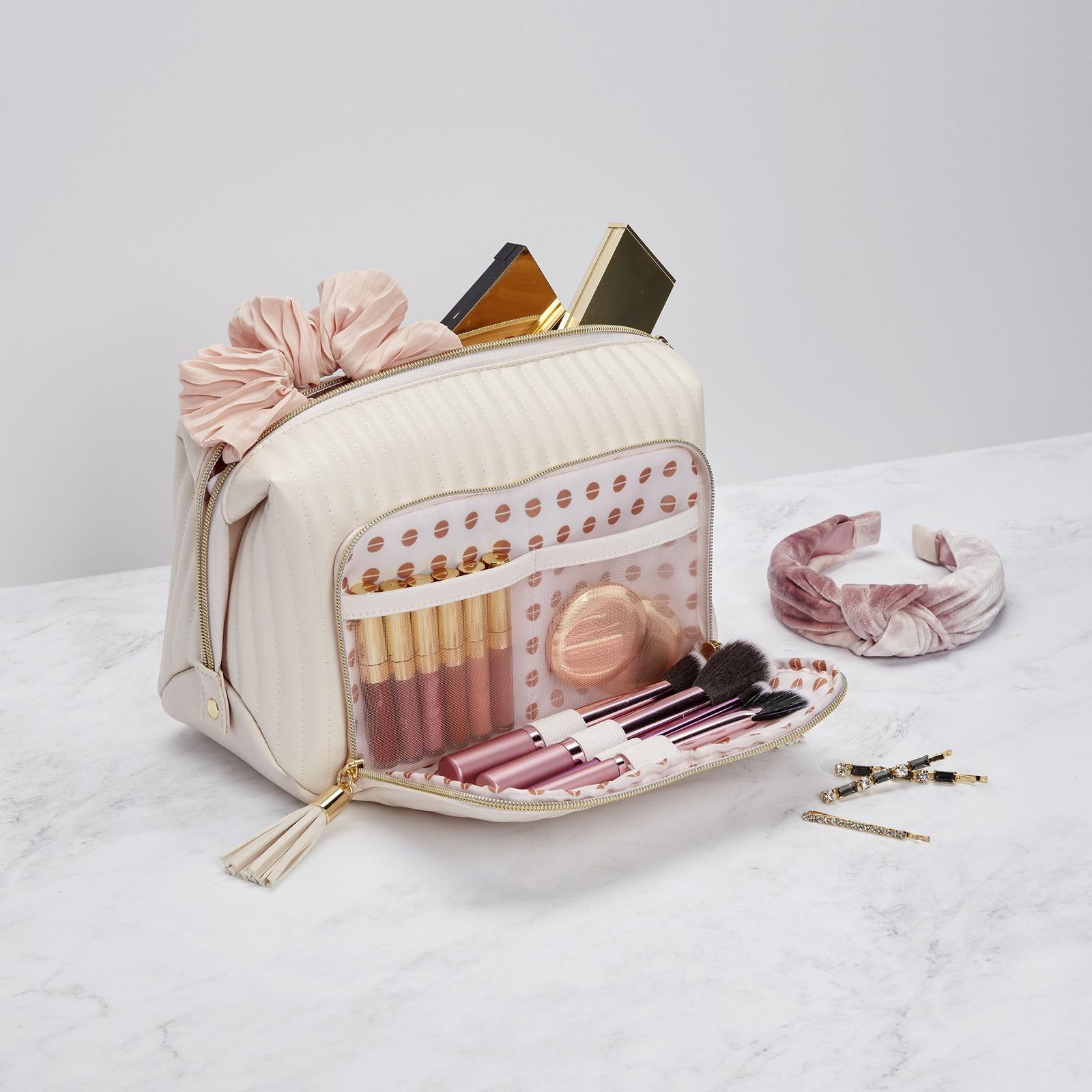 Vertical Quilted Double-Zip Toiletry Bag