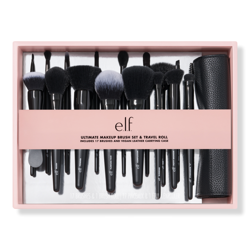 Travel Sized Makeup Brushes Set 5-Pcs Black Full Coverage Angled