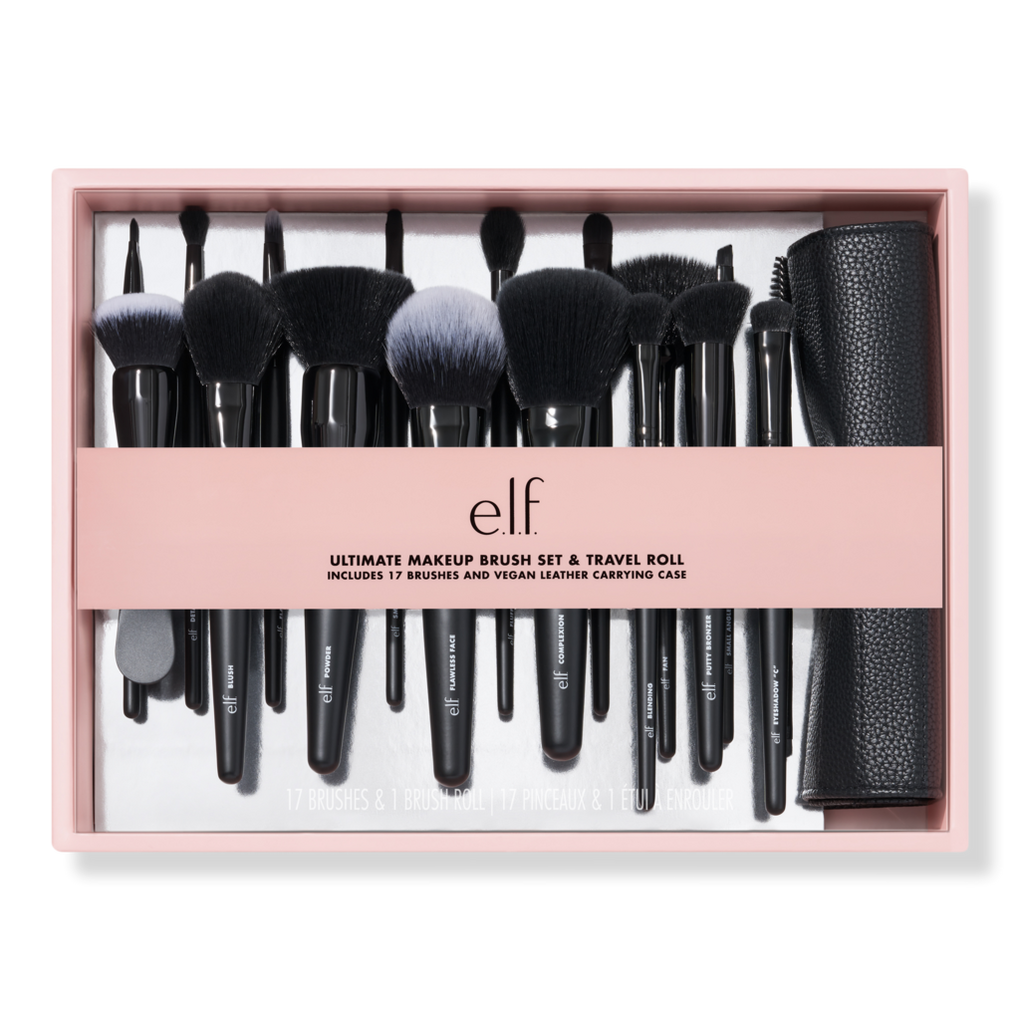 Travel Makeup Brush 4-Piece Set | Carry-On Kit | Small, Compact Design Silver