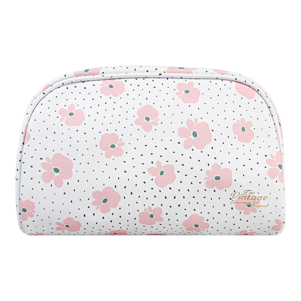 Vintage Floral Cosmetic Bag With Handle - Large Capacity Makeup
