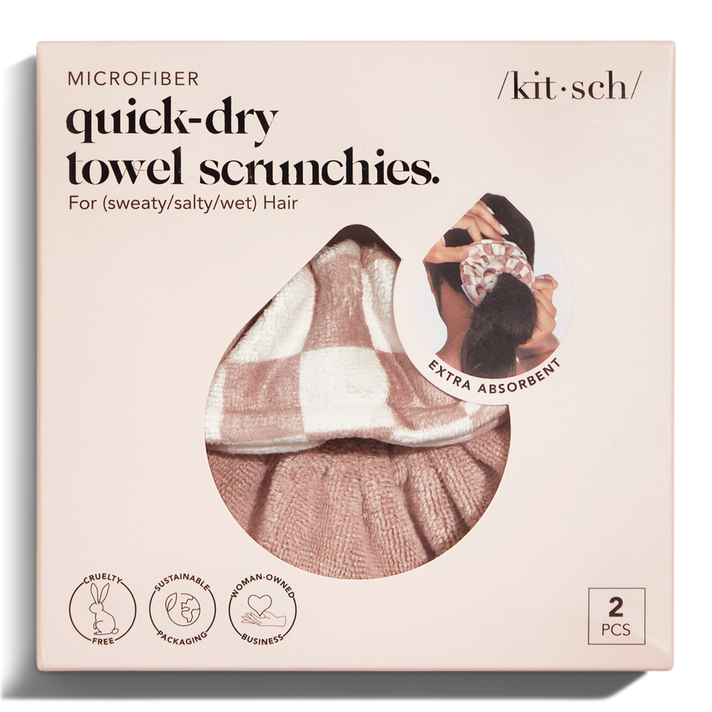 Kitsch Microfiber Quick-Dry Towel Scrunchies 2pc - Terracotta Checker