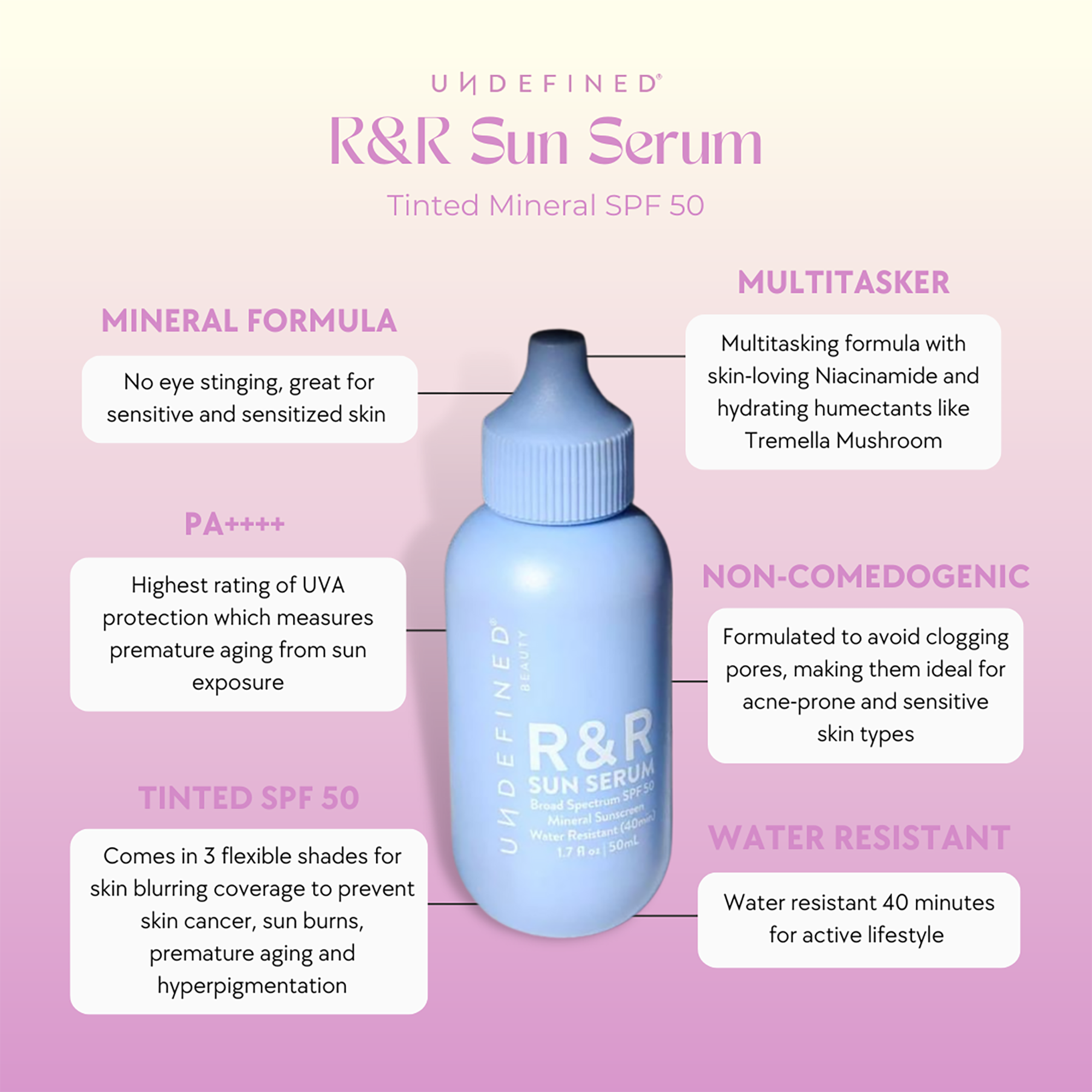 Тонирующая минеральная солнцезащитная сыворотка Undefined Beauty R&R Sun Serum SPF 50, цвет: Светлый — фото 7