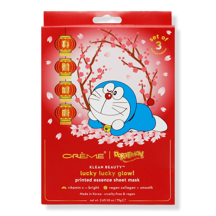 The Crème Shop Doraemon Lucky Lucky Glow! Printed Essence Sheet Mask 3 Piece Set #1