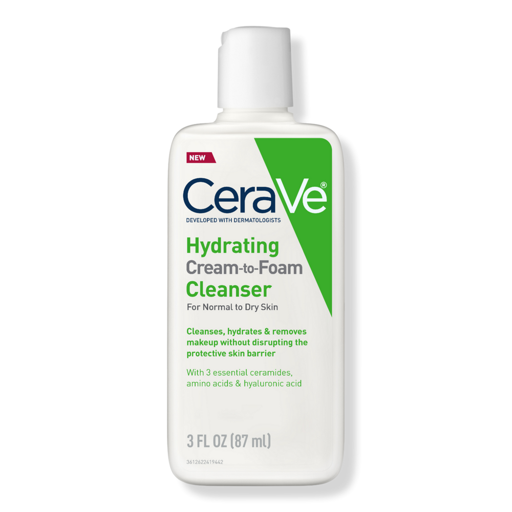 CeraVe Travel Size Hydrating Cream-to-Foam Face Wash for Balanced to Dry Skin