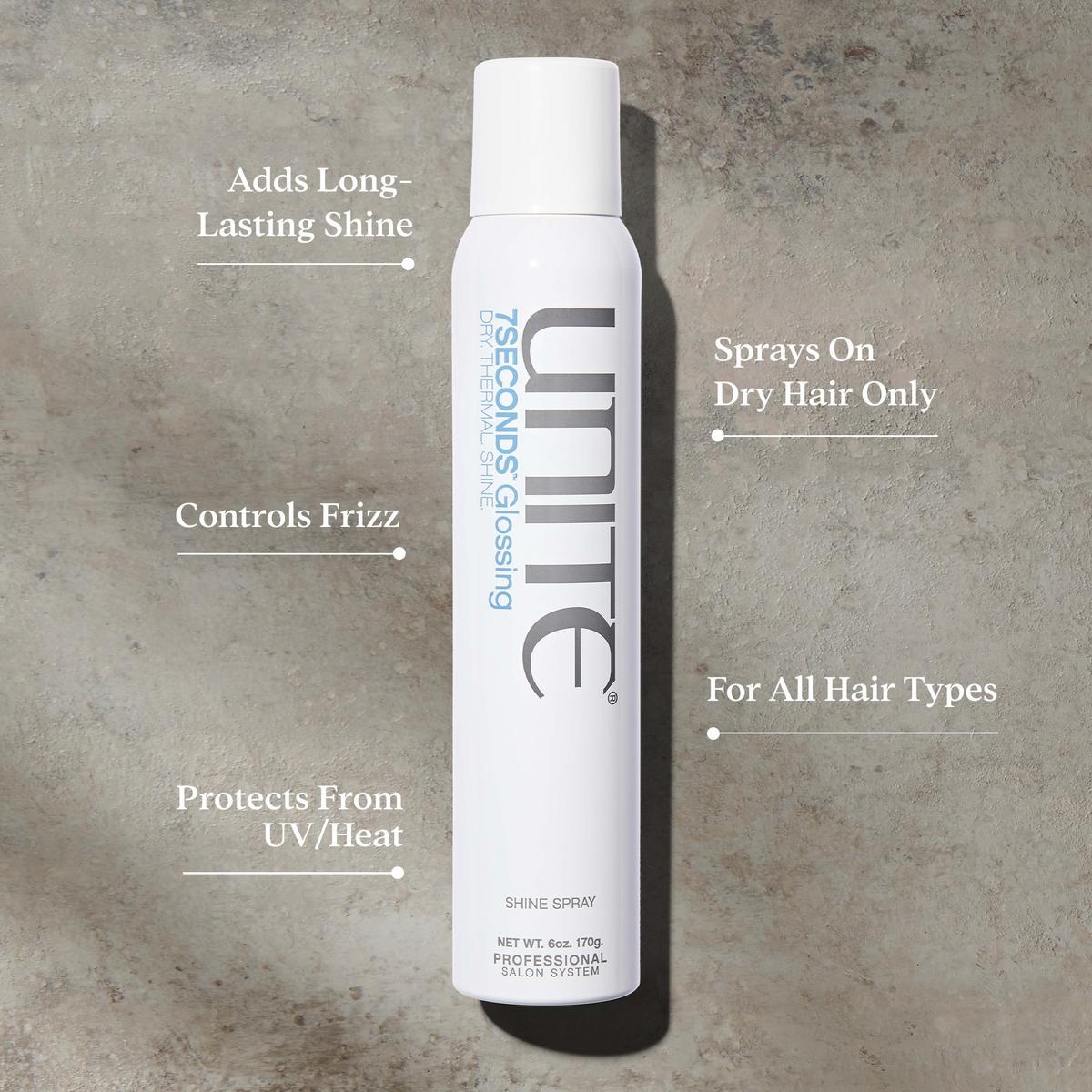 Unite 7 Seconds Glossing Dry Thermal Shine Spray 6 oz bottle