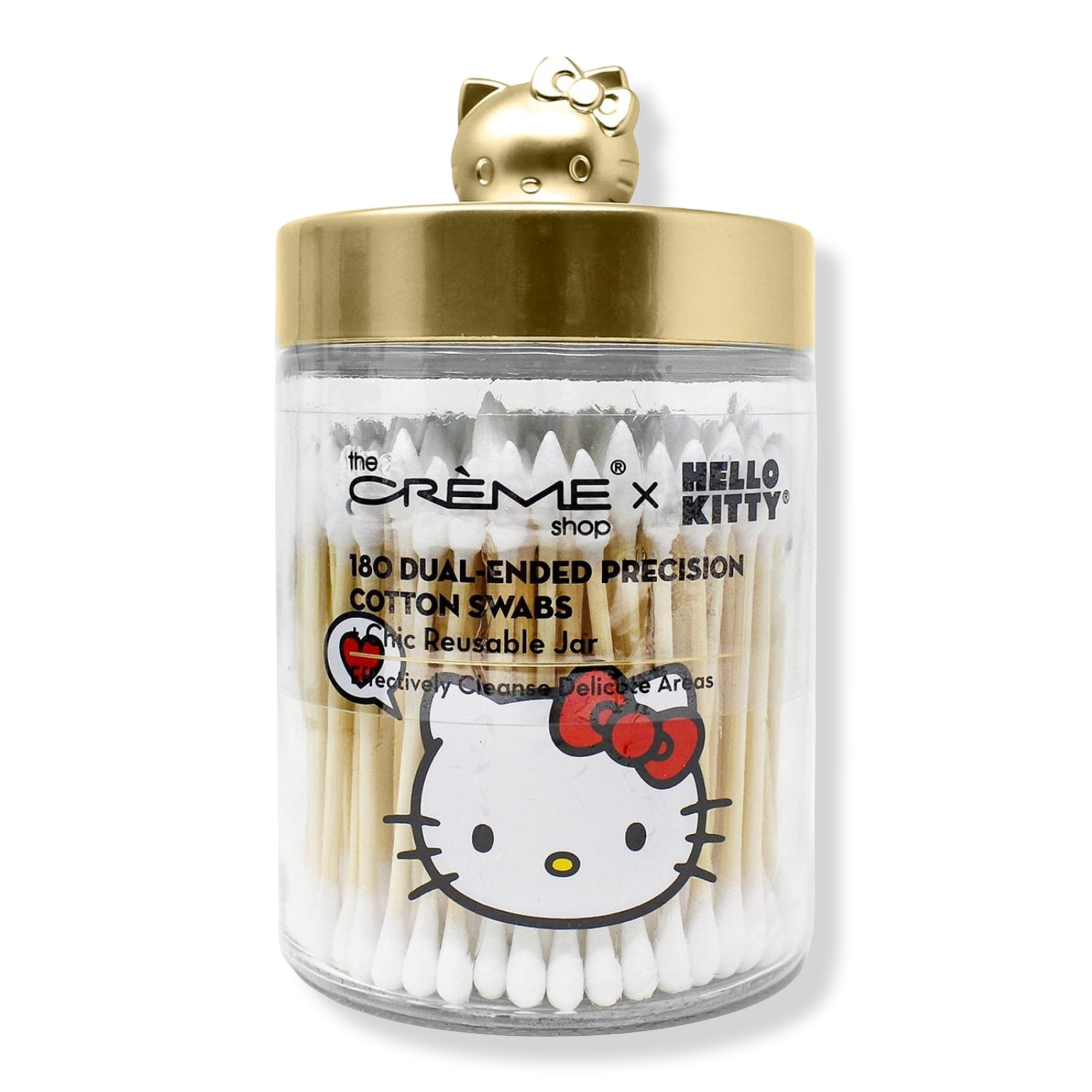 The Crème Shop Hello Kitty Chic Reusable Jar with Cotton Swabs - Matte Gold #1