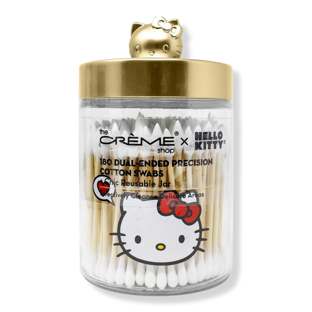 The Creme Shop Hello Kitty Chic Reusable Jar With Cotton Swabs - Matte Gold