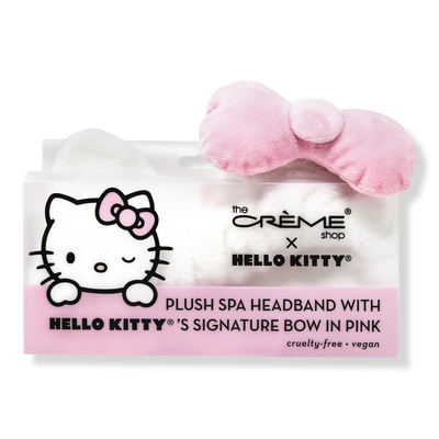 The Crème Shop Hello Kitty Plush Spa Headband with Signature Bow-Pink