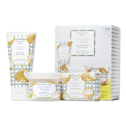 【アラレちゃんMIKIMOTO COSMETICS３品 Beekman 1802 - Coconut Cream Goat Milk Bodycare Discovery Kit