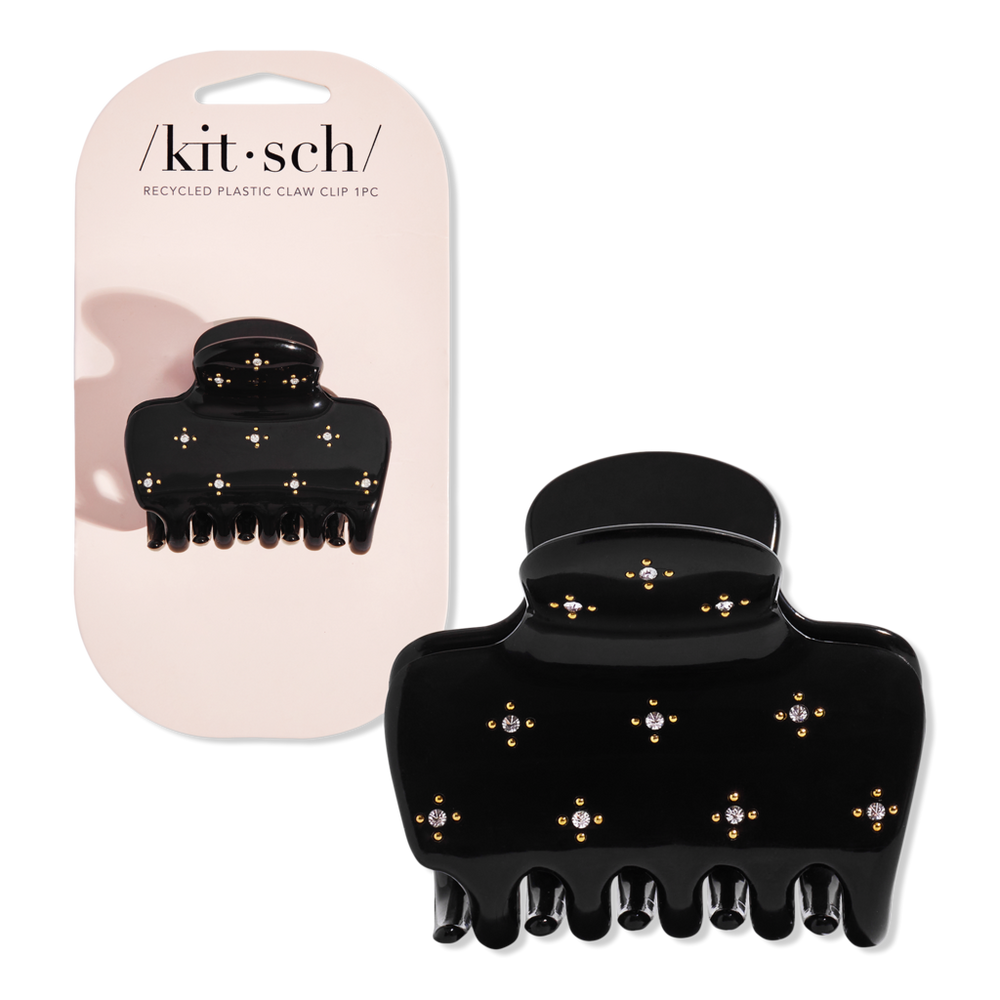 Kitsch Recycled Plastic Rhinestone Medium Puffy Claw Clip - Black In Black
