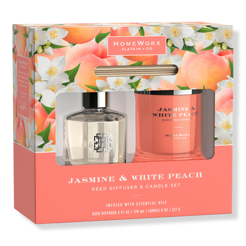 HomeWorx - Jasmine & White Peach Candle and Reed Stick Diffuser