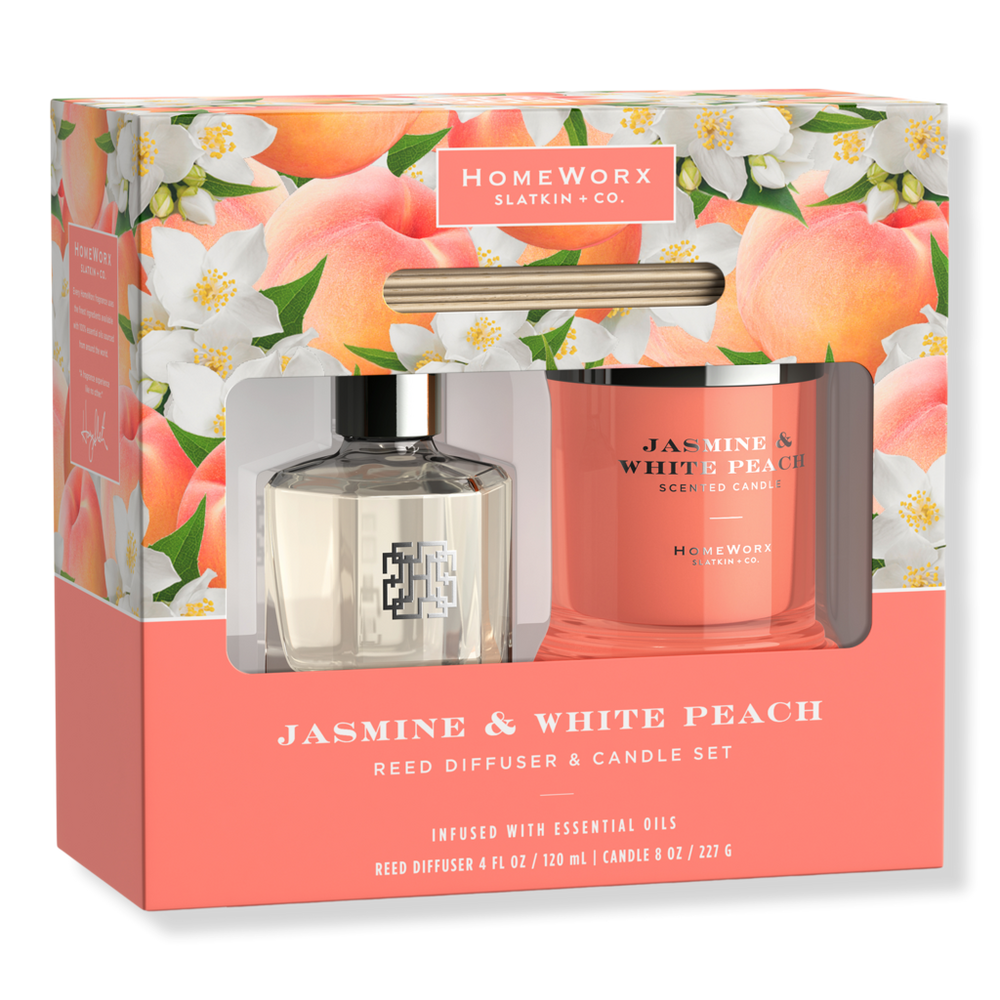 Homeworx Jasmine & White Peach Candle And Reed Stick Diffuser Gift Set In Multi