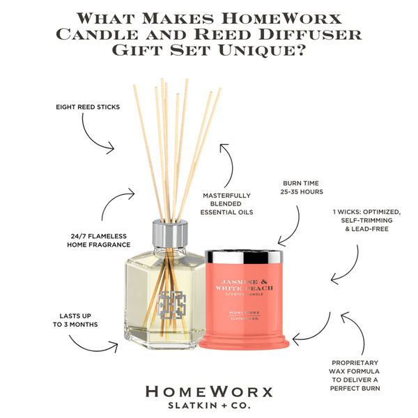 HomeWorx Jasmine & White Peach Candle and Reed Stick Diffuser Gift Set #4