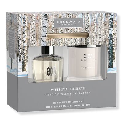 HomeWorx White Birch Candle and Reed Stick Diffuser Gift Set