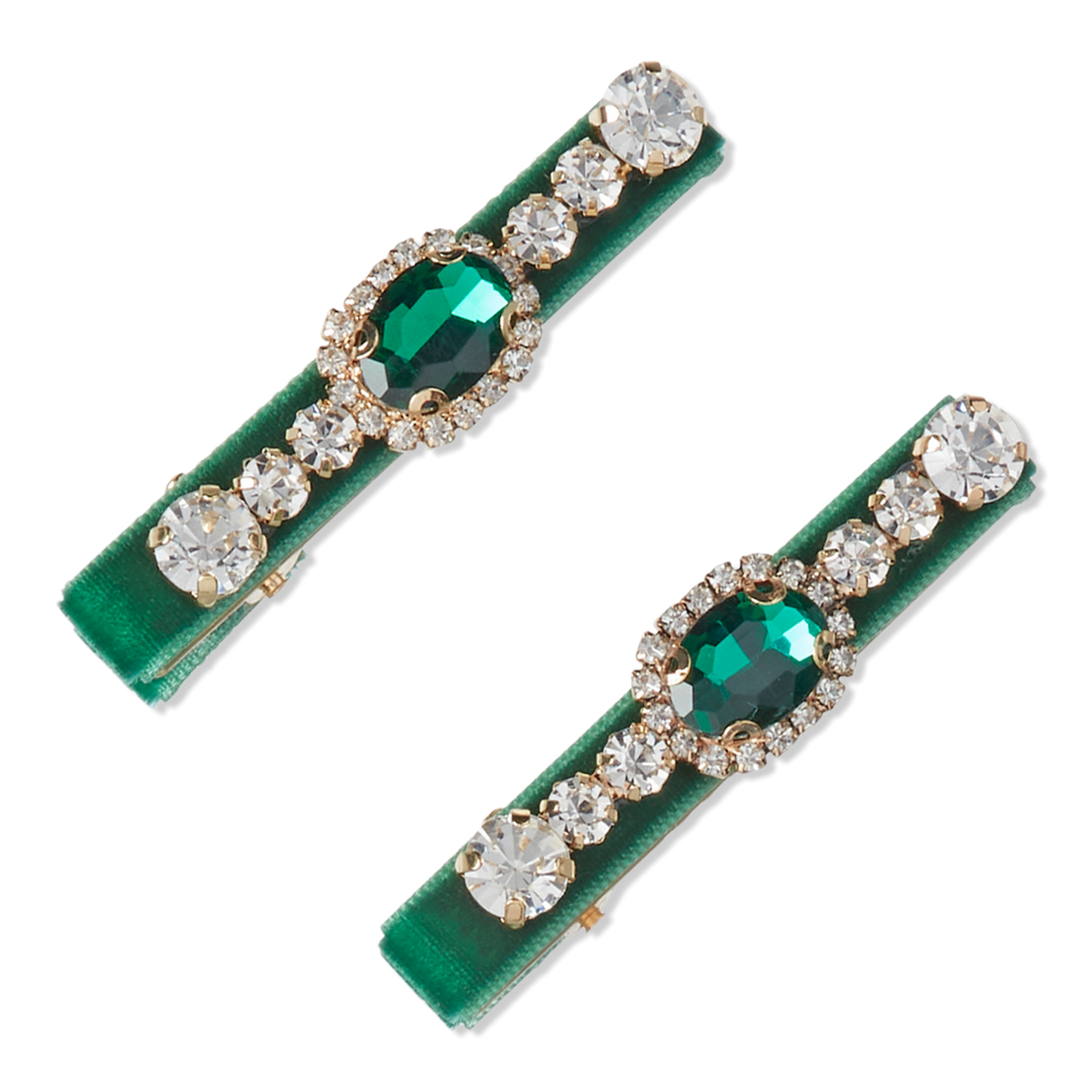 Scünci Wicked Green Velvet-wrapped Salon Clips With Stones