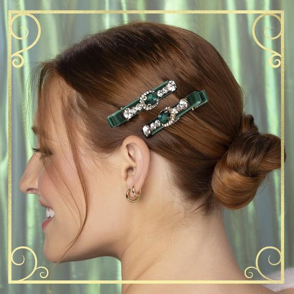 Scünci Wicked Green Velvet-Wrapped Salon Clips With Stones #4