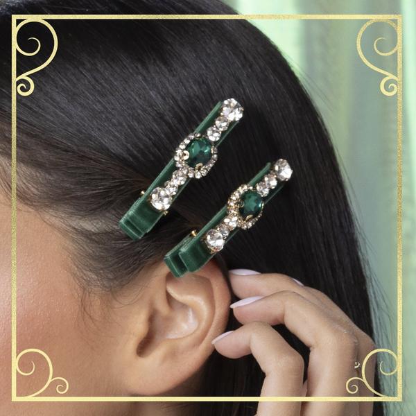 Scünci Wicked Green Velvet-Wrapped Salon Clips With Stones #6