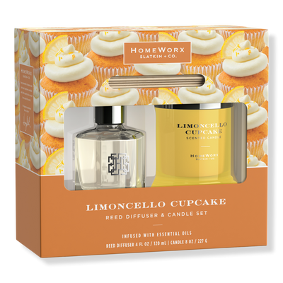 HomeWorx Limoncello Cupcake Scented Candle and Reed Stick Diffuser Gift Set