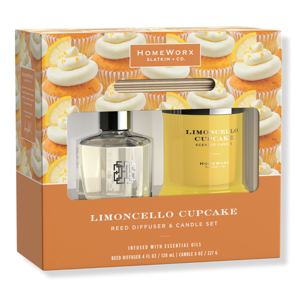 Homeworx Limoncello Cupcake Scented Candle And Reed Stick Diffuser Gift Set In Multi