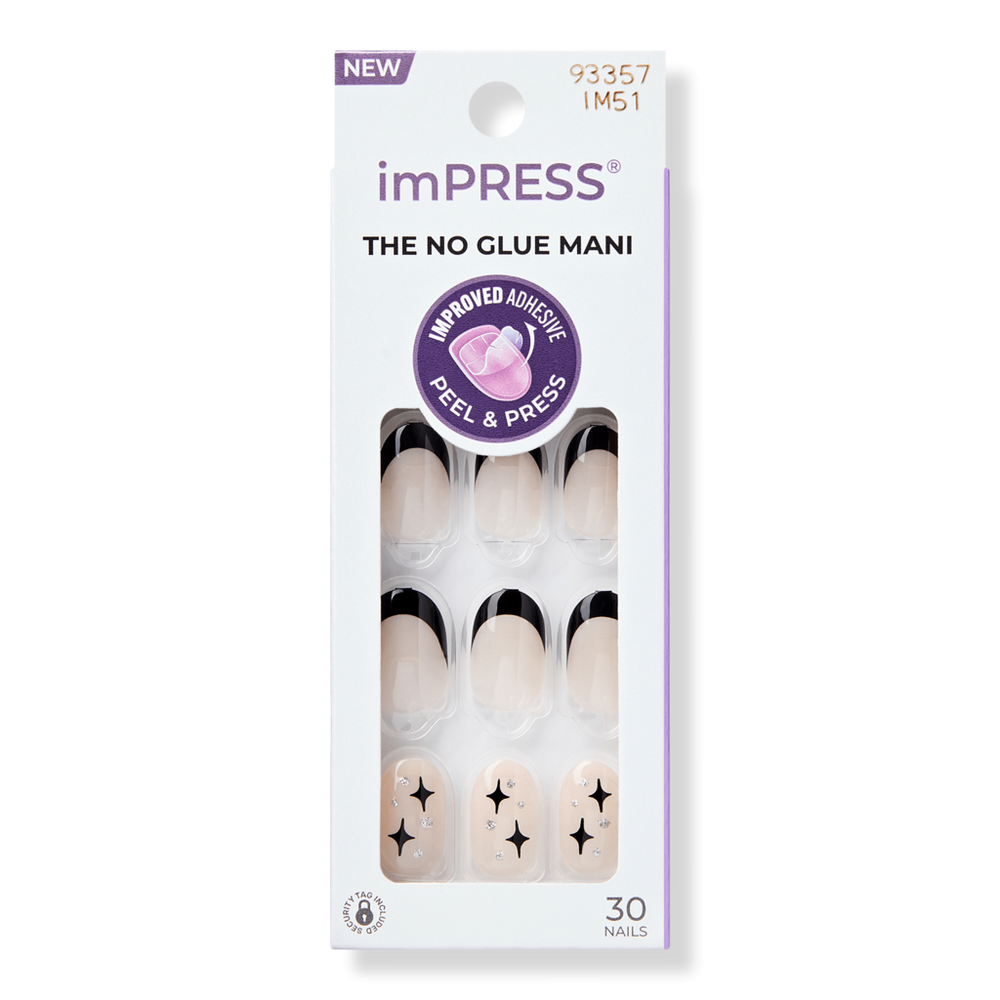 Kiss Impress Design Short Press-on Manicure Nails - Gold Ring