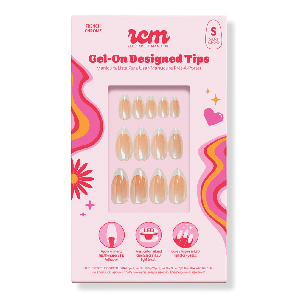 Red Carpet Manicure Gel-on Led Cured Designed Nail Art Tips - Chrome French Manicure