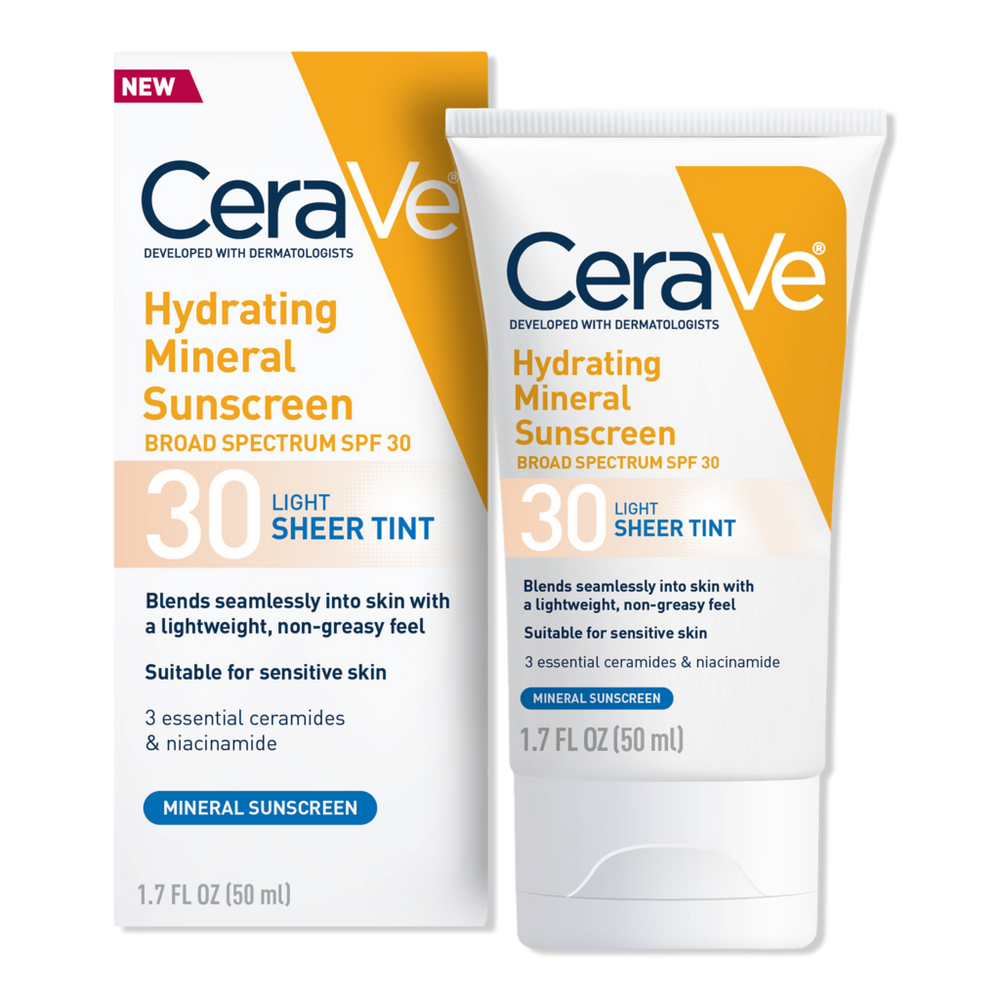 Cerave Hydrating Mineral Sunscreen Face Lotion With Sheer Tint Spf 30 - Light In White