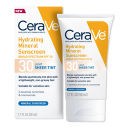 CeraVe Hydrating Mineral Sunscreen Face Lotion with Sheer Tint SPF 30 - Light