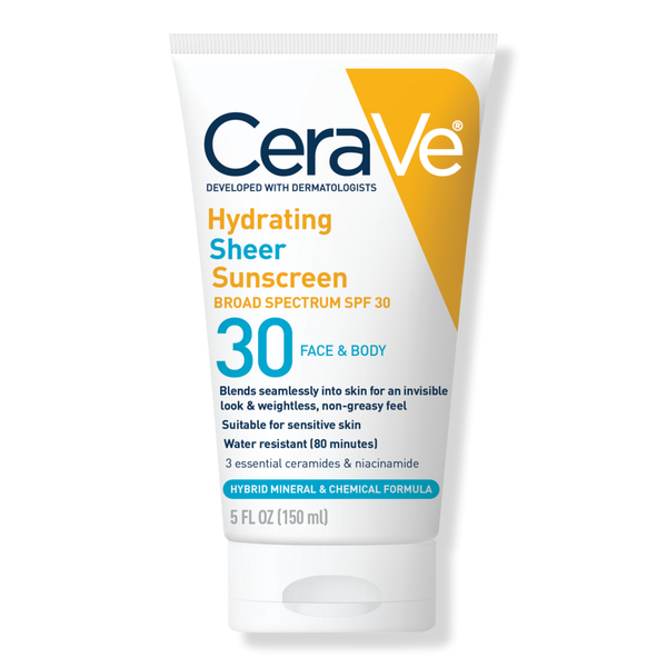 CeraVe Hydrating Sheer Sunscreen Face and Body Lotion with SPF 30 #1