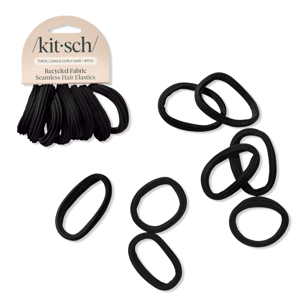 Kitsch Recycled Fabric Seamless Hair Elastics 8 Piece Set - Black In Black