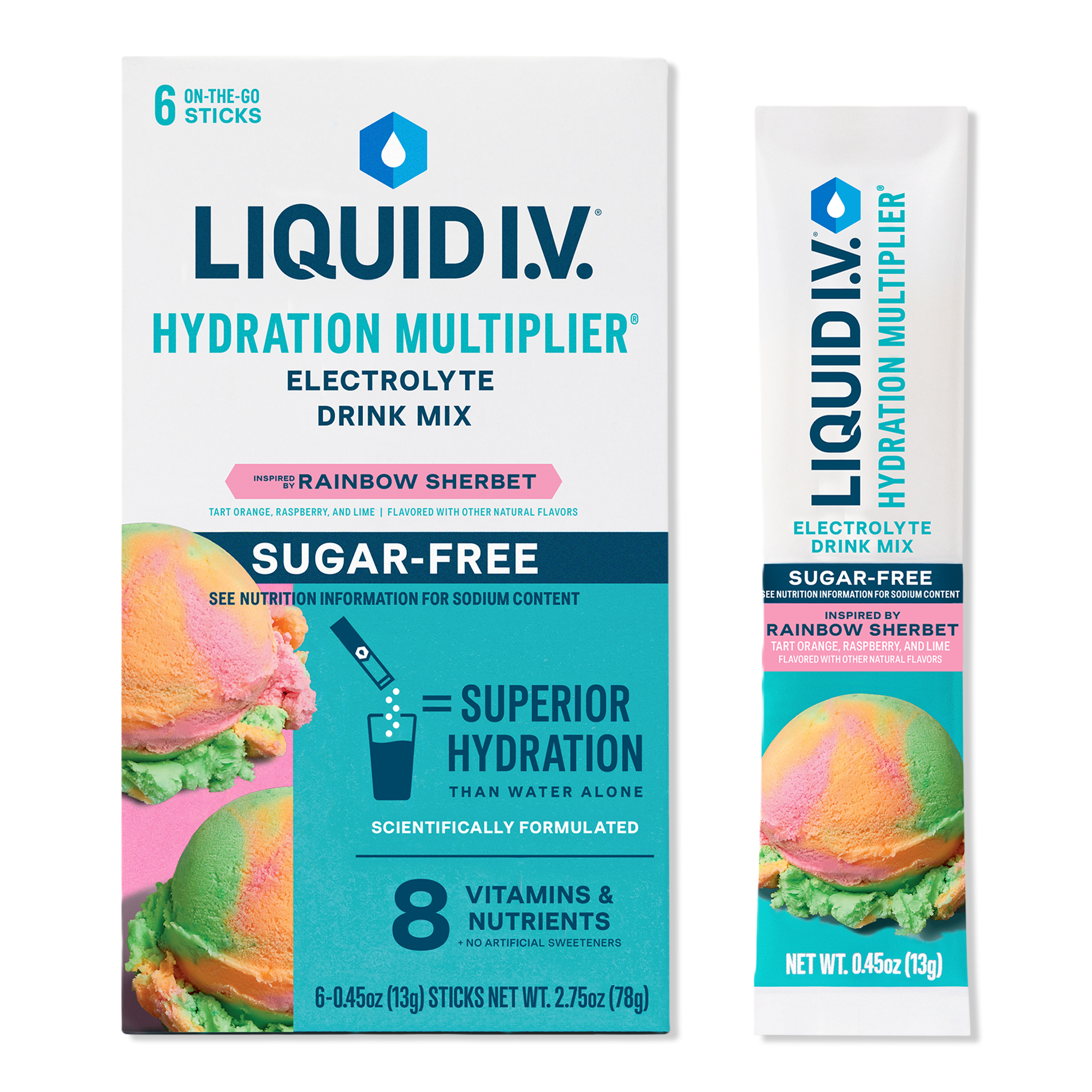 LIQUID I.V. Hydration Multiplier Electrolyte Drink Mix Sugar Free Rainbow Sherbet #1