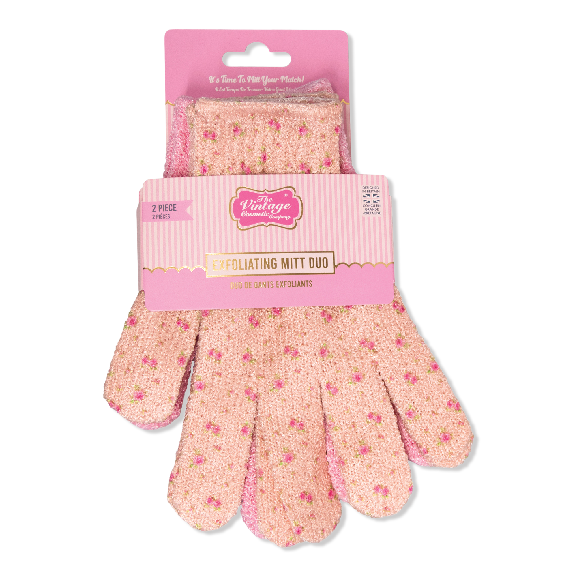 The Vintage Cosmetic Company Ditsy Rose Print Exfoliating Bath & Shower Gloves Duo Set #1