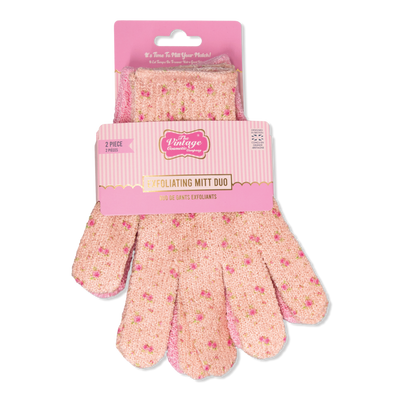 The Vintage Cosmetic Company Ditsy Rose Print Exfoliating Bath & Shower Gloves Duo Set