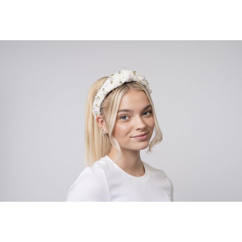 Locks & Mane - White Plaid & Pearl Headband | Ulta Beauty
