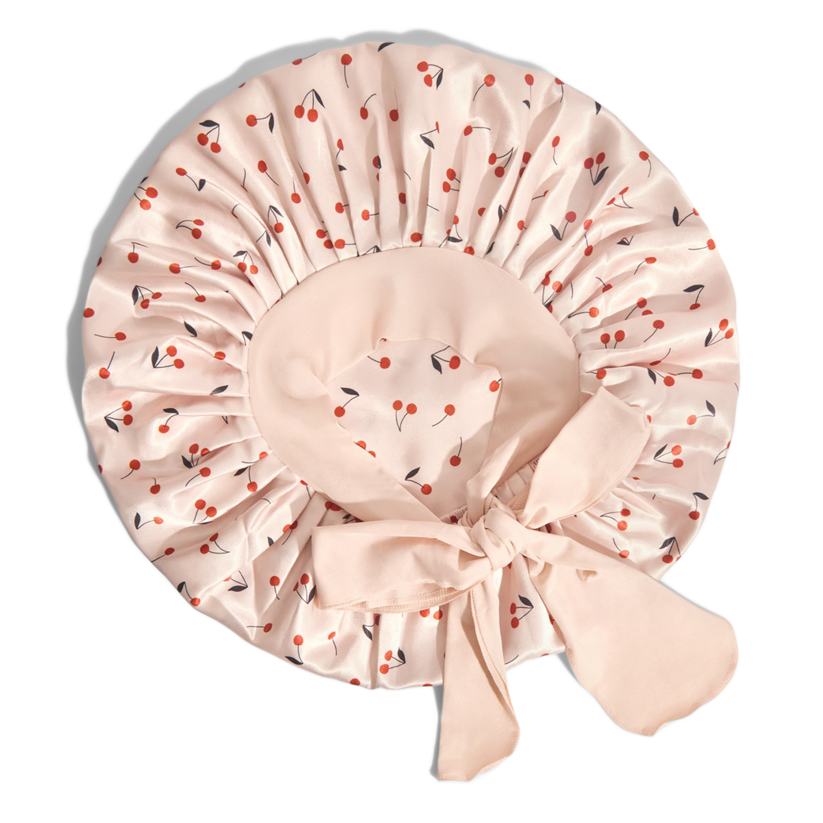 Adjustable Oversized Satin Bonnet - Cherry Print