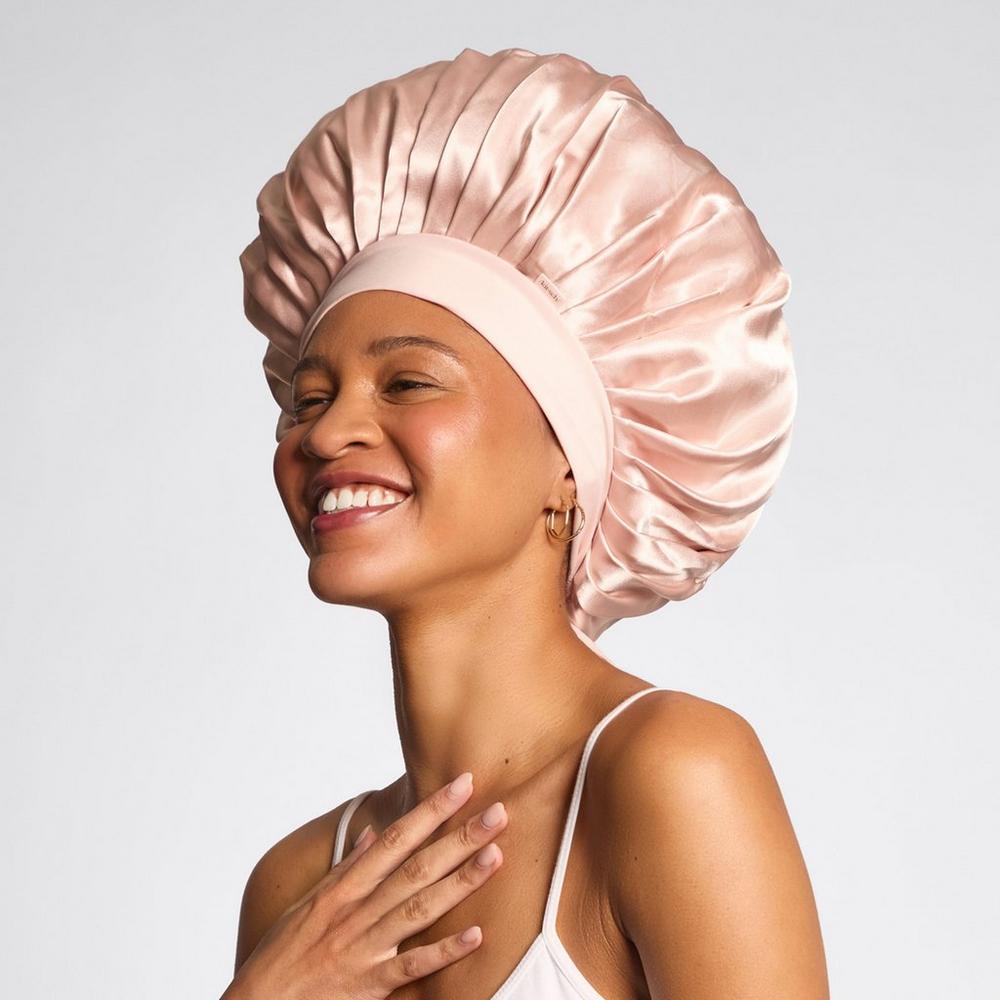 Adjustable Oversized Satin Bonnet - Blush