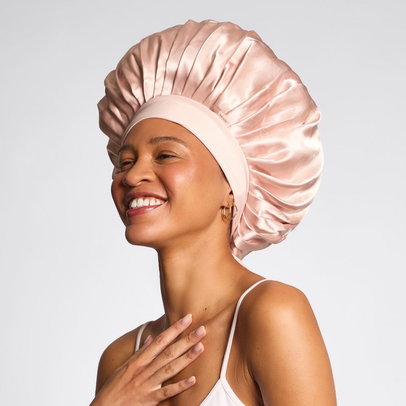 Adjustable Oversized Satin Bonnet - Blush