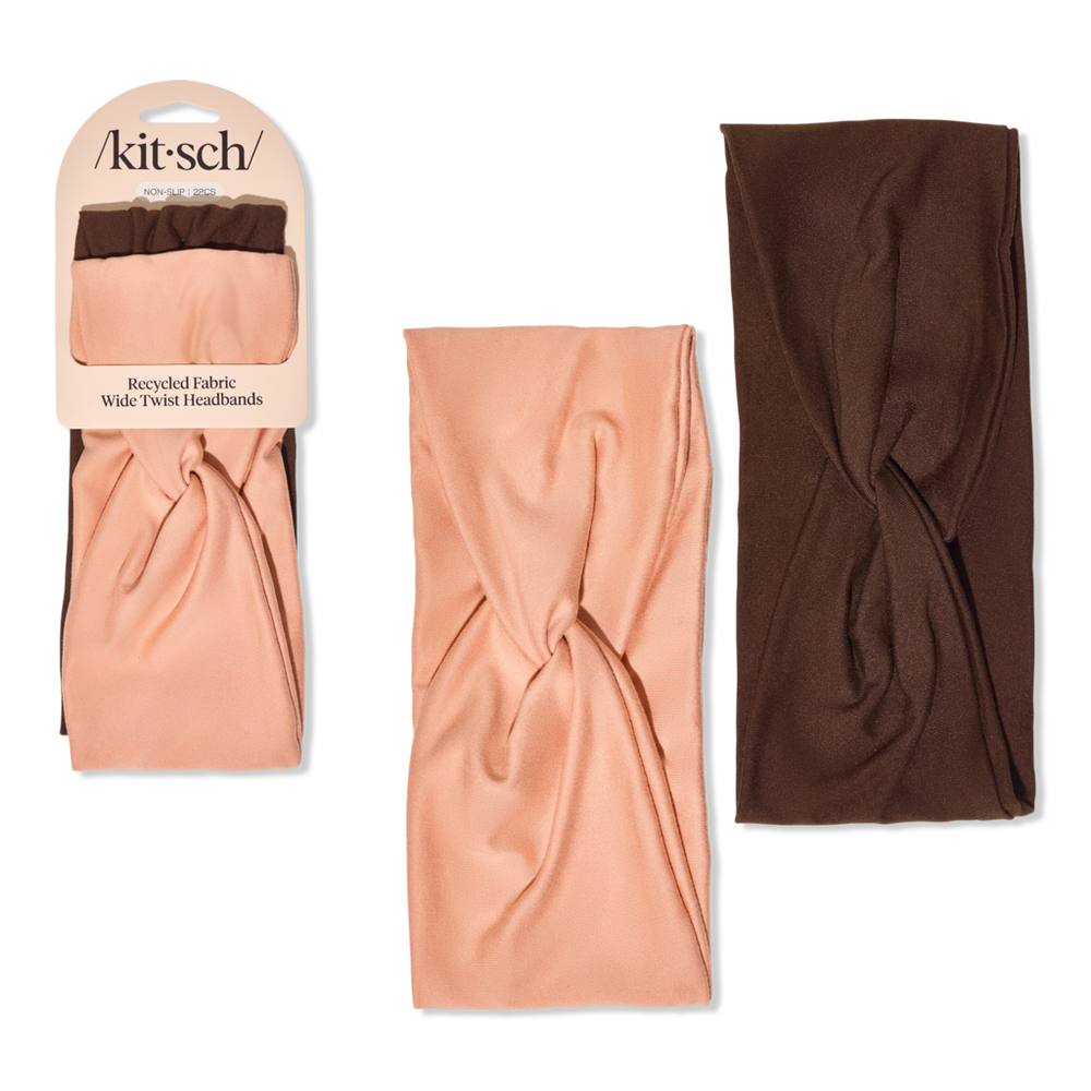 Kitsch Recycled Fabric Wide Twist Headbands 2pc Set - Rosewood