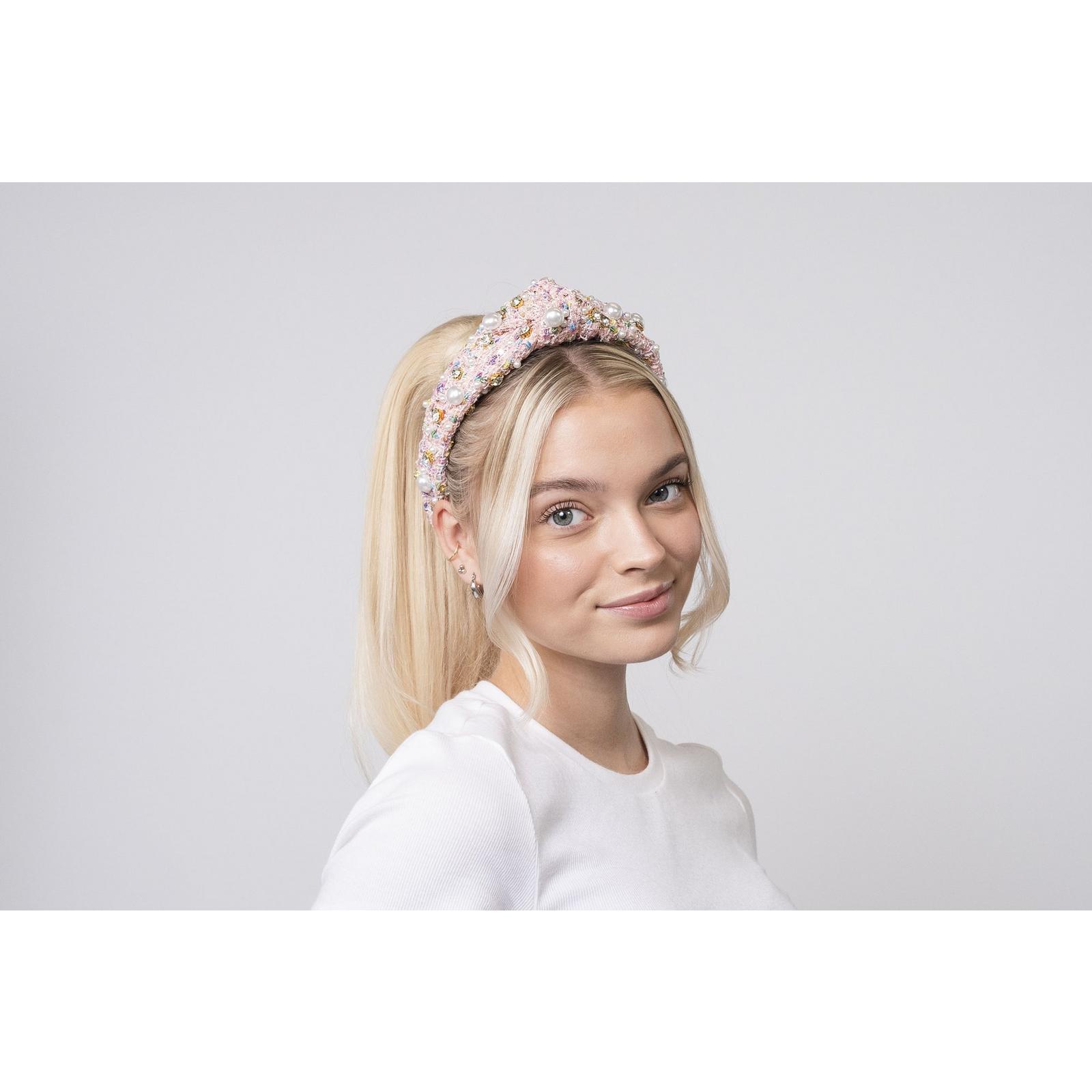 Plaid & Pearl Headband - Pink