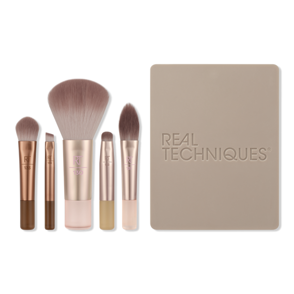 Real Techniques New Nudes 2.0 On-The-Glow Mini Brush Set + Mirrored Compact #1