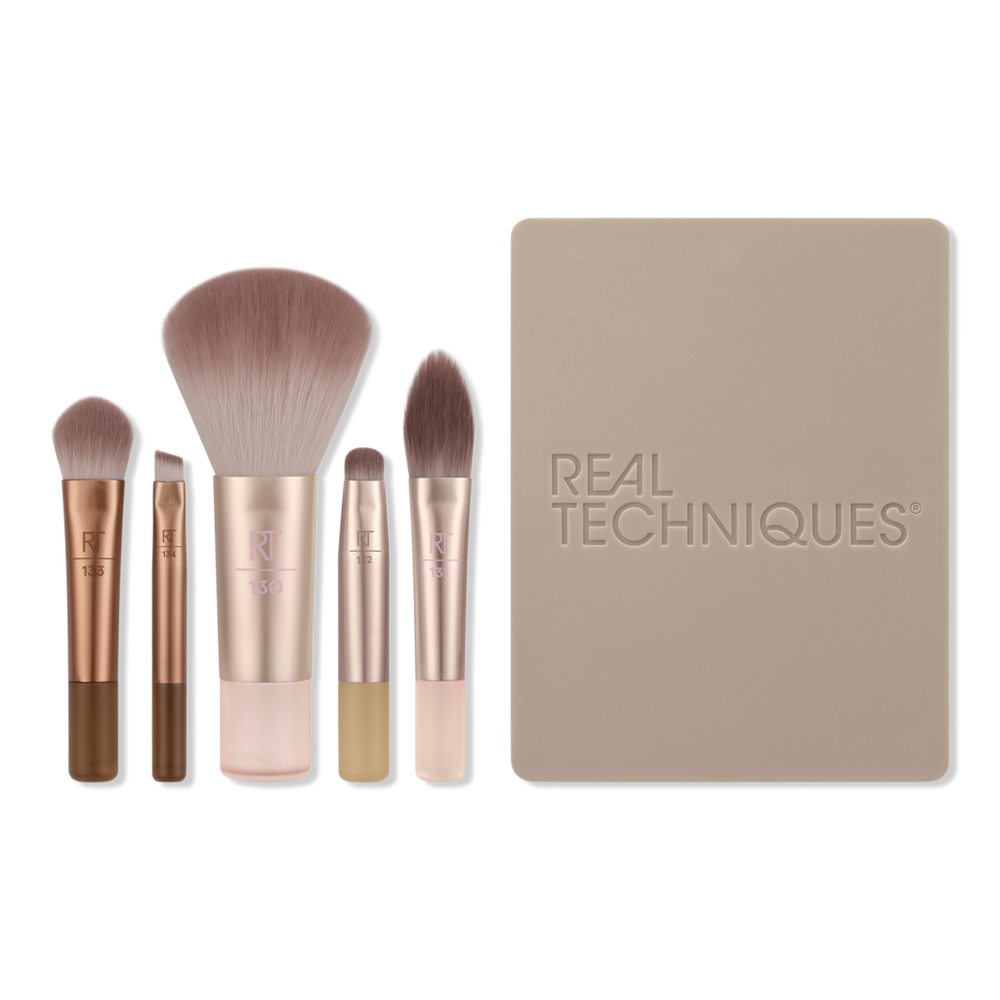 Real Techniques New Nudes 2.0 On-the-glow Mini Brush Set + Mirrored Compact