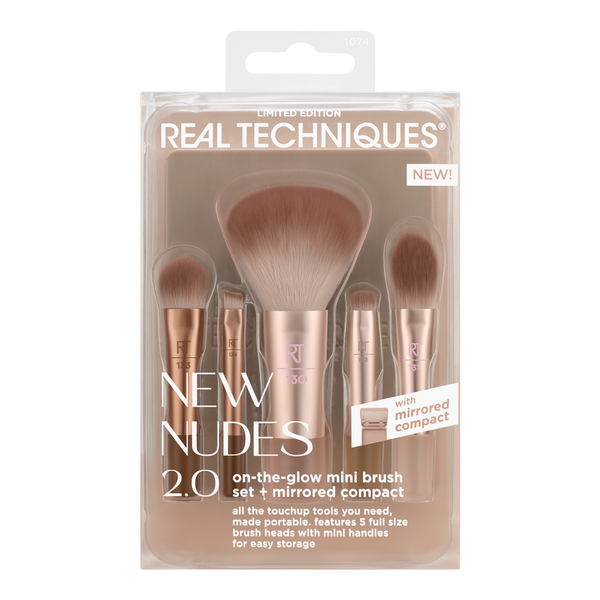 Real Techniques New Nudes 2.0 On-The-Glow Mini Brush Set + Mirrored Compact #7