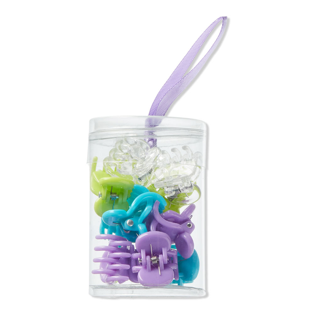 Scünci Style Chemistry Mini Claw Clips In Cylinder - Blue/green/purple/clear In Multi