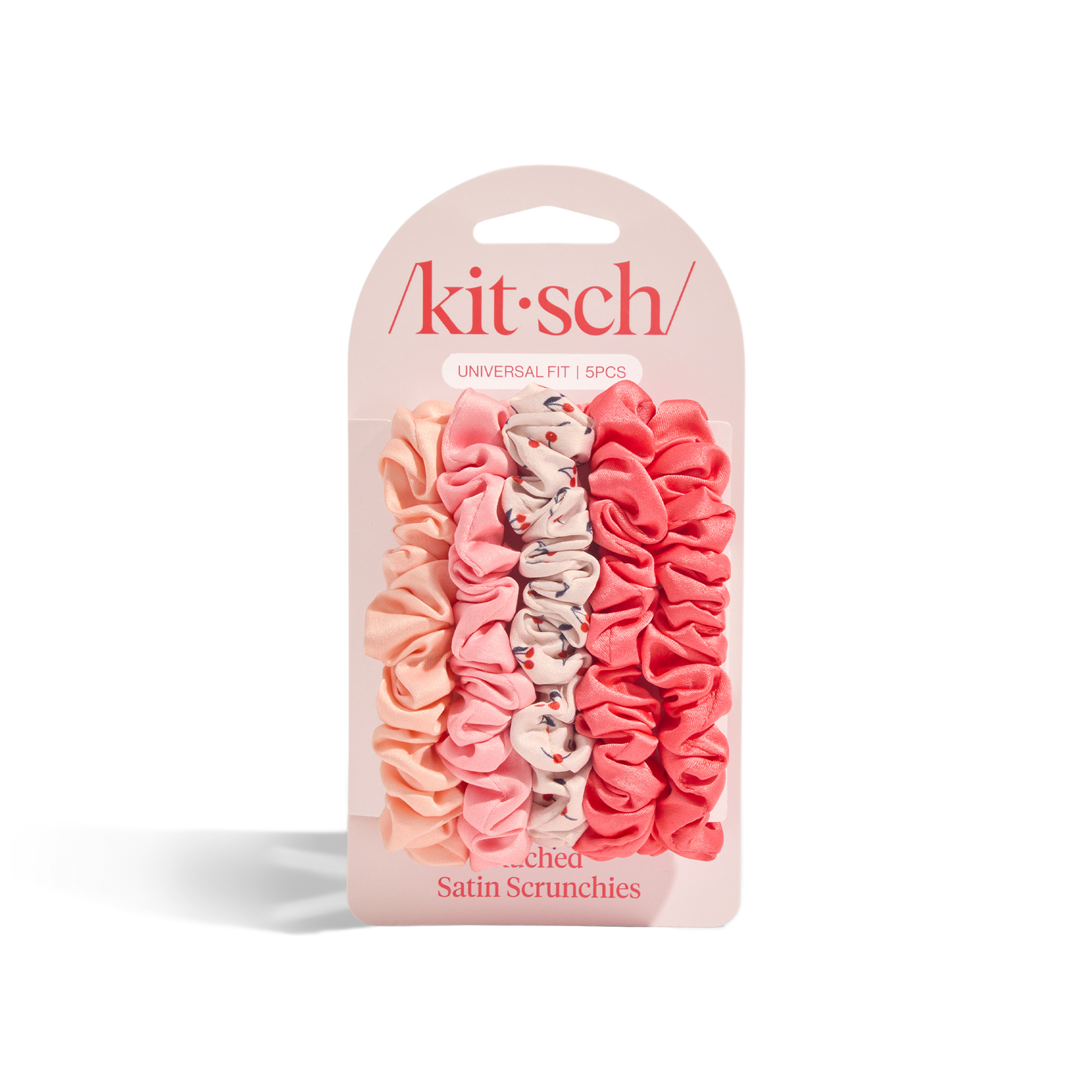 Runched Satin Scrunchies 5 Piece Set - Cherry Blossom