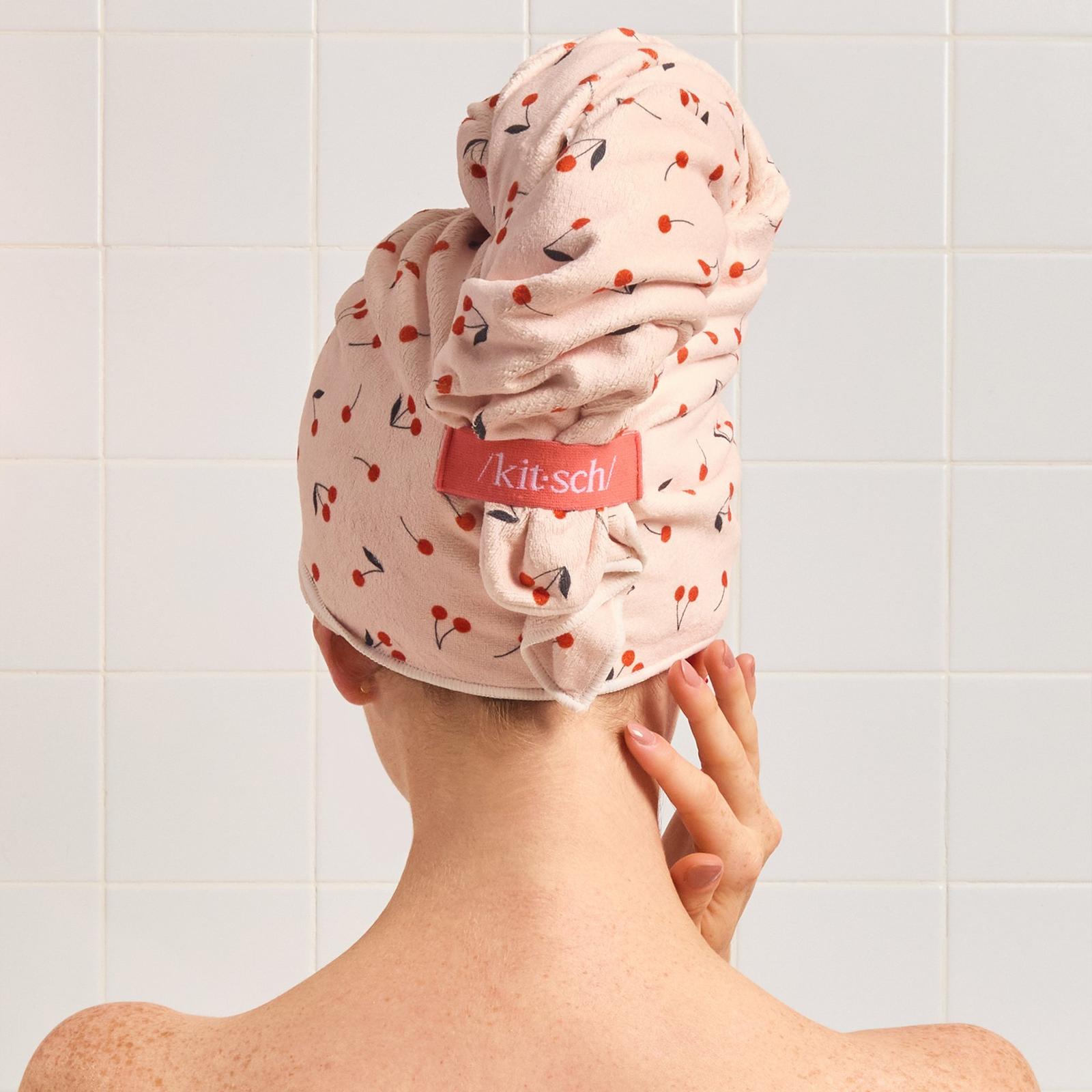 Extra Large Quick-Dry Hair Towel Wrap - Cherry Print