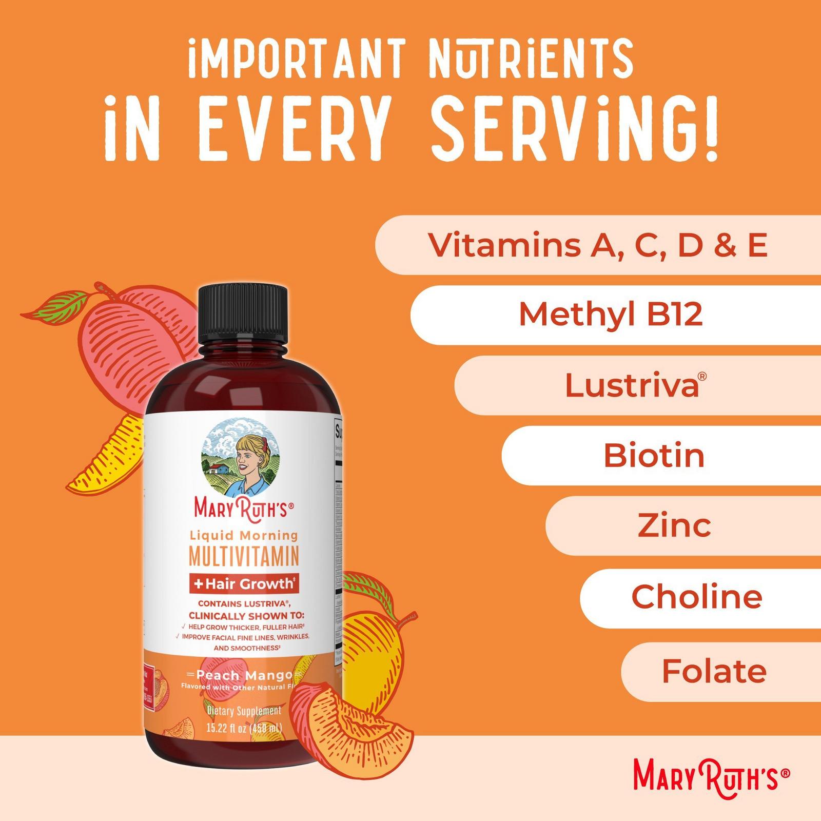 Liquid Morning Multivitamin + Hair Growth Peach Mango