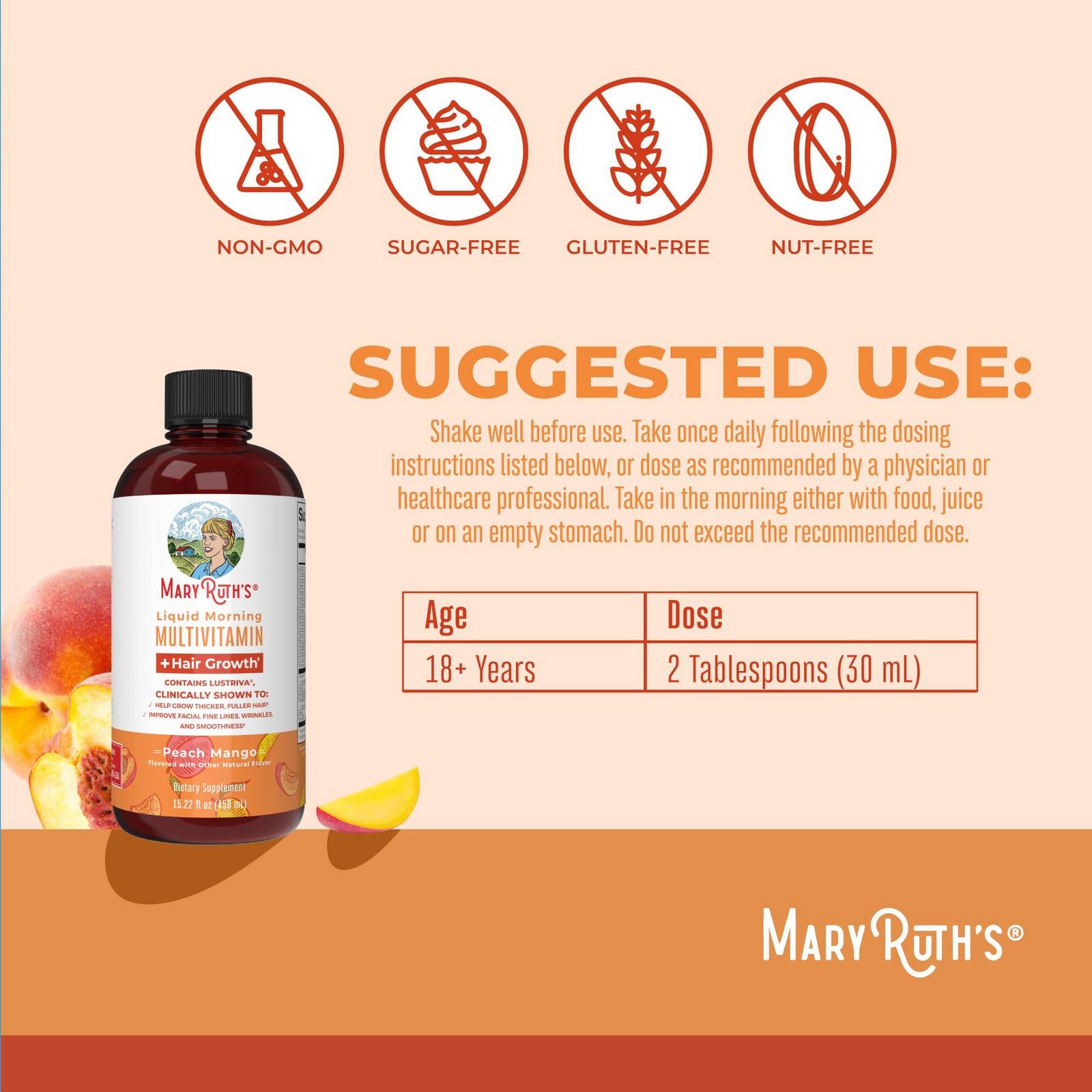 Liquid Morning Multivitamin + Hair Growth Peach Mango