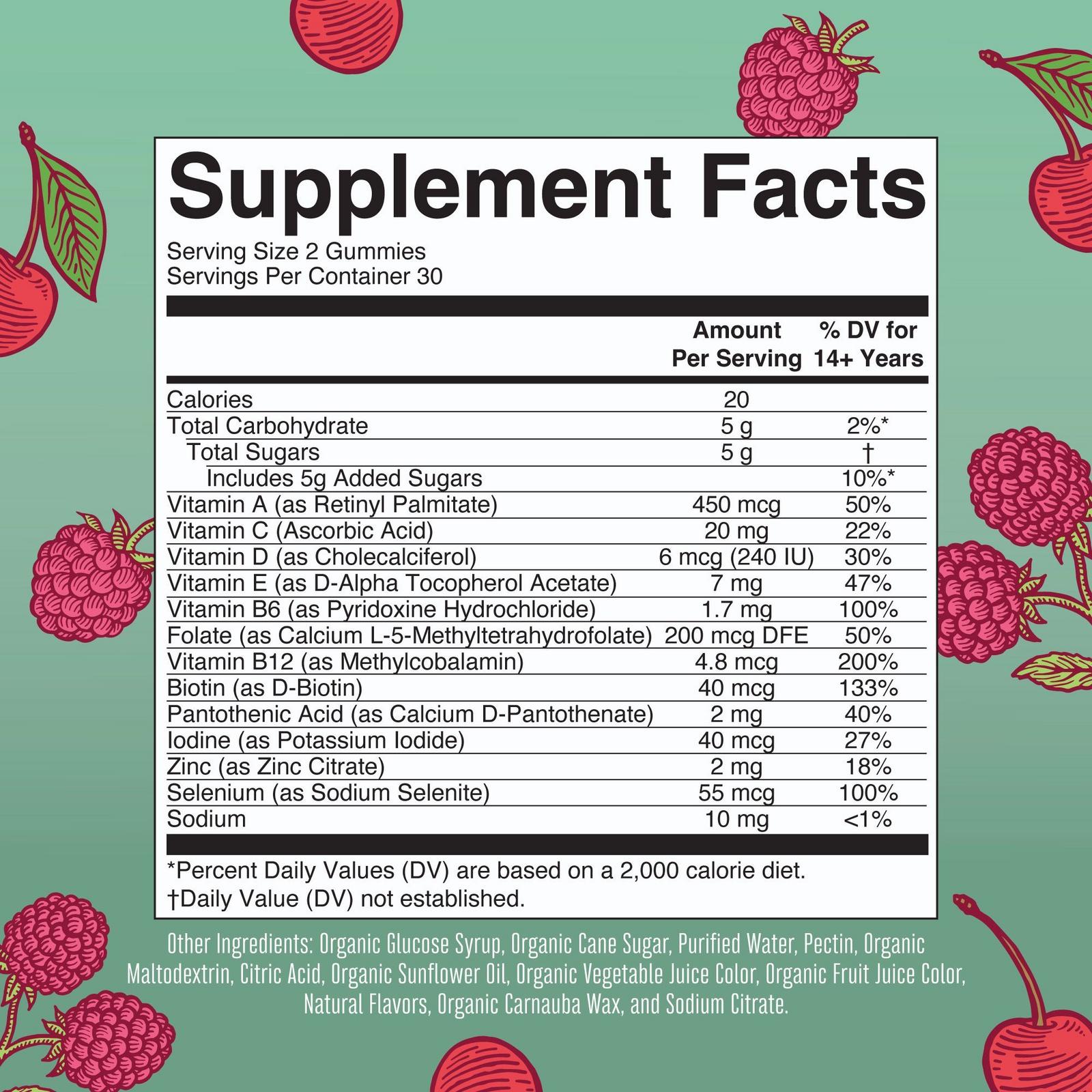 Organic Women's Multivitamin Gummies Cherry Raspberry