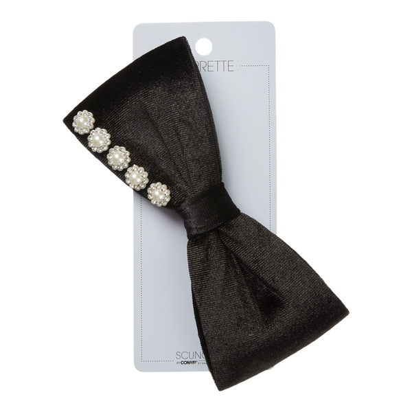 Scünci Elite Black Bow Barrette with Pearls #2