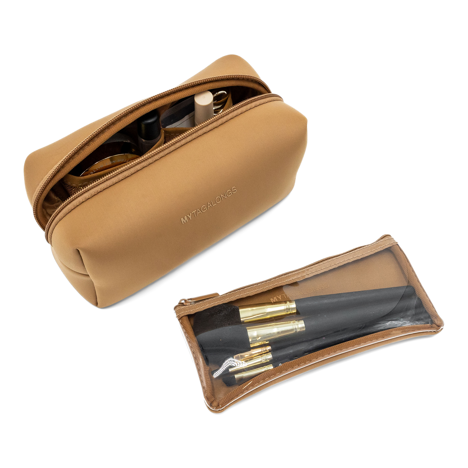 Cosmetic Case with Brush Pouch - Caramel