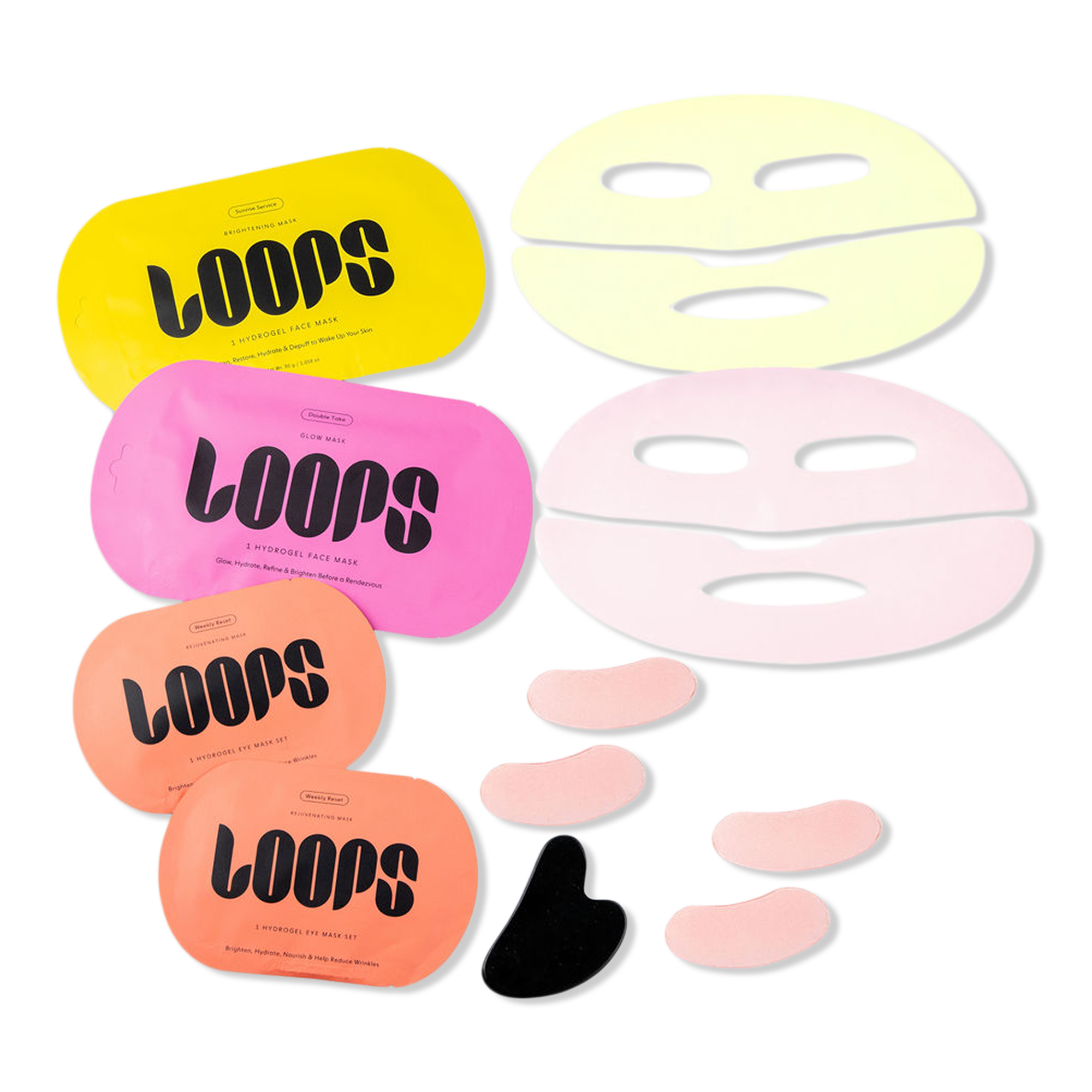 LOOPS Sculpt & Glow Hydrogel Face & Eye Mask 4 Piece Set + Gua Sha #1